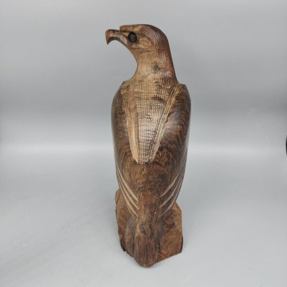 Vintage Ironwood Hawk Falcon Eagle Hand Carved Wooden Figurine Statue Bird 11" - Picture 4 of 9